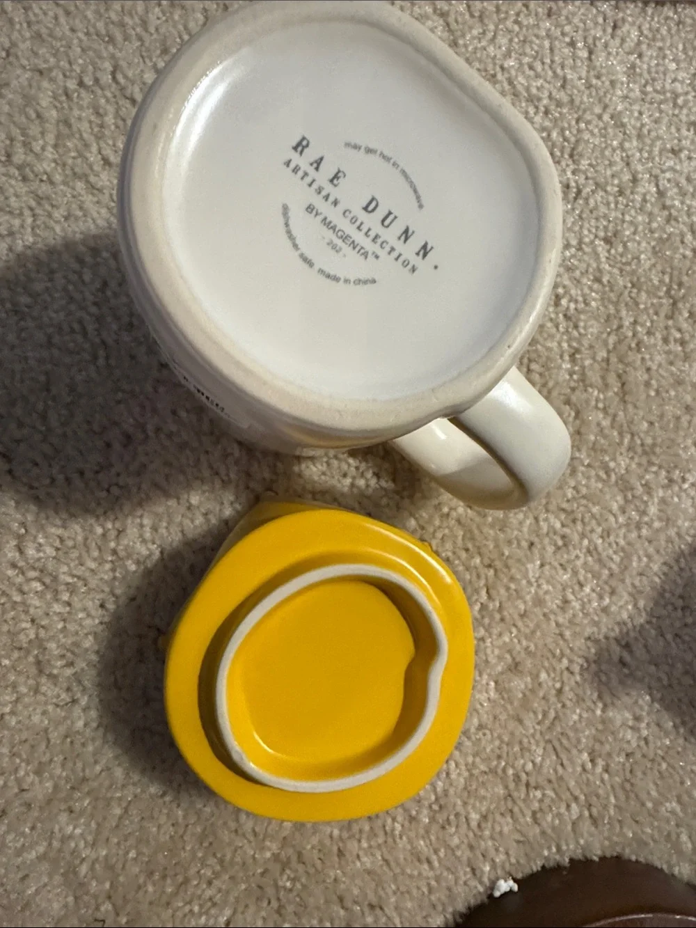 Rae Dunn QUEEN Bee Ceramic Mug with Yellow Crown Lid